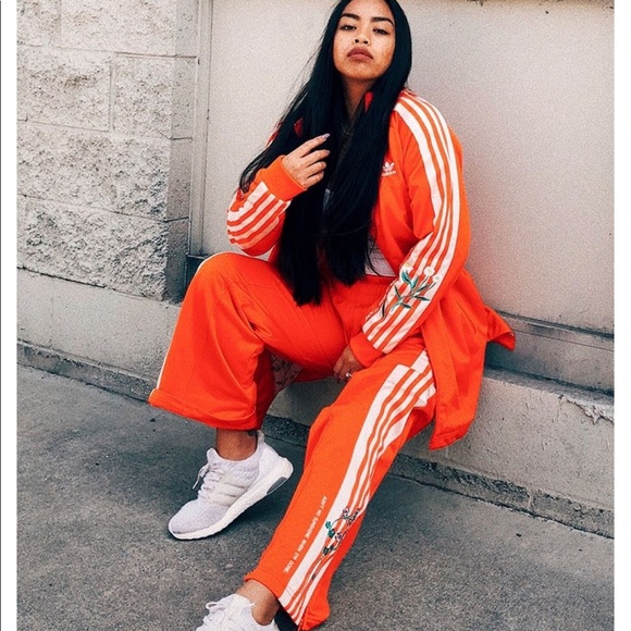 orange adidas suit